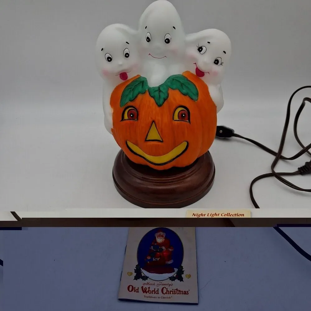 2000 Vintage Old World Christmas Halloween Light Trio of Giggling Ghosts w/ Box